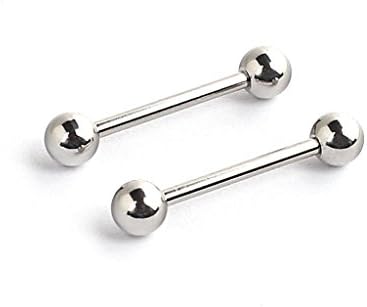 Fashion Womens 2PCS 316L Stainless Steel Tongue Nipple Shield Barbell Ring Bar Eyebow Ring with Balls Body Piercing Retainer 14G Steel 6mm