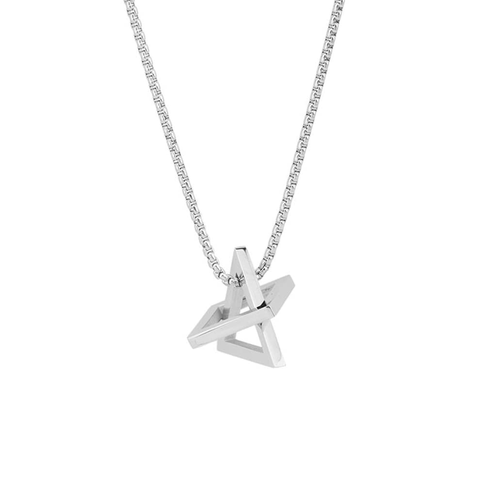 IMINI Stainless Steel Geometric Pendant Necklace for Women Girls Men Silver Plated Triangle Cube Dangle Adjustable Long Box Chain Charm Punk Hip Pop Hypoallergenic Jewelry
