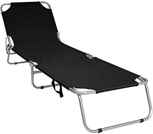 FB FunkyBuy Foldable Sun Lounger Recliner Sun bed Adjustable Positions Camping Beach Poolside Garden Patio (Black)