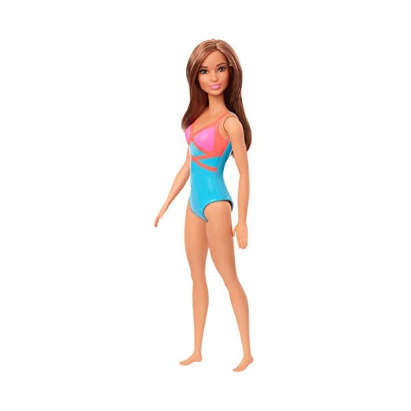 Barbie GHW40 - Beach Puppe (brünett), mit Badeanzug in Blau, Pink und Orange, Spielzeug für Kinder von 3 bis 7 Jahren – Bild 6