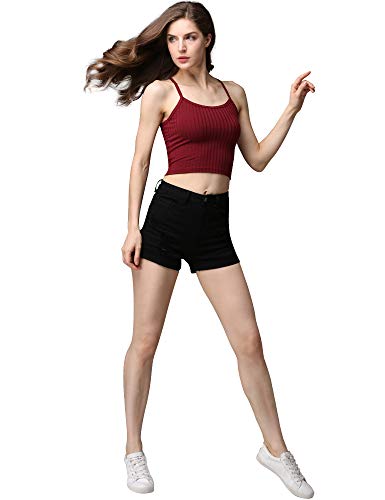 cunlin High Waist Denim Shorts for Women Ripped high Waisted Jeans Shorts Black L