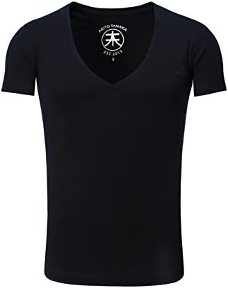 Akito Tanaka Men's Uni Basic T-Shirt with extra deep V Neck deep V-Neck plain