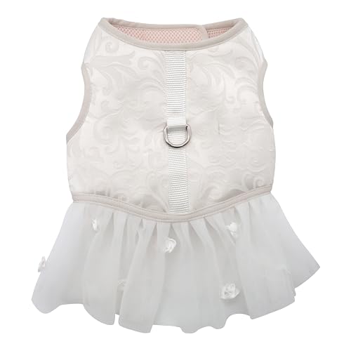 Croci Ceremony Bride Male Dog Harness for Weddings, Dog Suit with Tulle Skirt, Damask Pattern, Adjustable, XS/24-27 cm