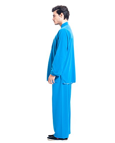 ICNBUYS Men's Kung Fu Tai Chi Uniform Cotton Silk XXXL Blue