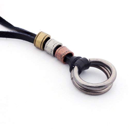 DonDon Men´s Necklace Leather with Ring Pendant in a Black Velvet Gift Bag — image 1