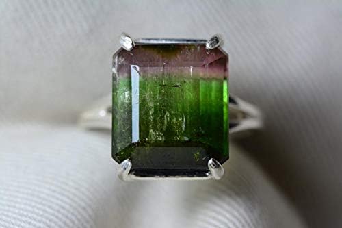 Watermelon Tourmaline Ring, 10.64 Carat Bicolor Tourmaline Solitaire, Sterling Silver Certified Natural Real Genuine Tourmaline Jewelry WT13
