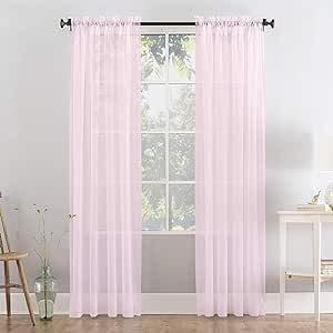 Megachest a pair of slot top voile curtains (Blush, 56" wideX63 drop 2 Panels)