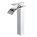 HOROW Bathroom Waterfall Vessel Sink Faucet, Single Hole Single Handle Vanity Faucet Polished Chrome