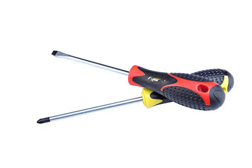 Screwdriver Set 6 Pieces Phillips and Slotted NON-SLIP WIDE COMFORTABLE HANDLE, Micro-Fine Grip, Heavy Duty, Rust Resistant, Ergonomic Fluted, MAGNETIC TIPS - Craftsman Toolkit For Wet, Oily Hand Work