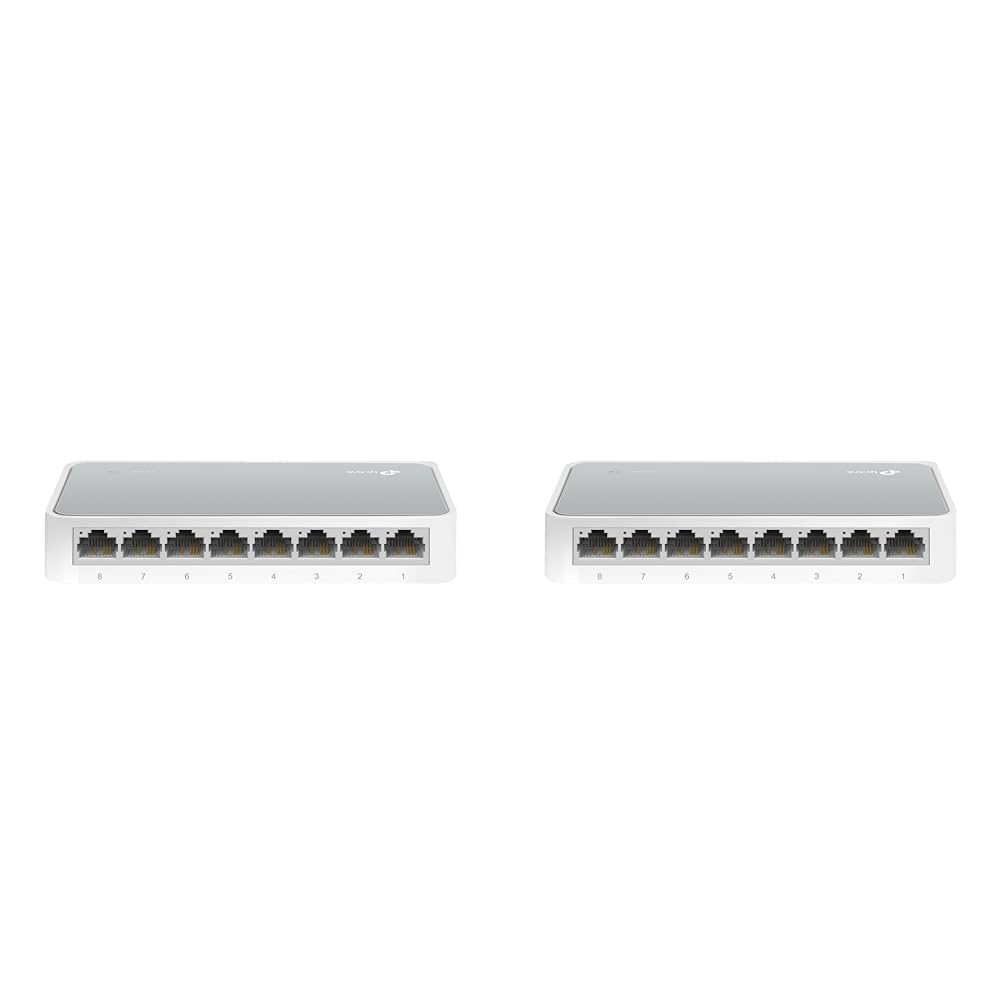 TP-Link TL-SF1008D 8-Port 10/100 Mbps Desktop Ethernet Switch/Hub, Ethernet Splitter, Plug & Play, no configuration required (Pack of 2)