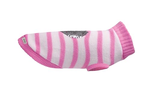 Record - Pull pour Chien Pullove, Longueur Dos 40 cm, Pull Chaud avec cœur en Paillettes réversible, Trou Laisse et Lavable en Machine | Rose - Blanc, M