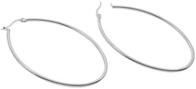 Classic Fashion Top Click Closure Surgical Steel Elliptical Hoop Earrings (1.7" X 2.5" Diameter, SILVER)