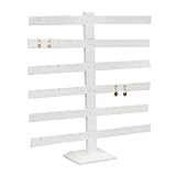 White Faux Leather Large T-Bar Earring Display Rack 15H Jewelry Holder Stand