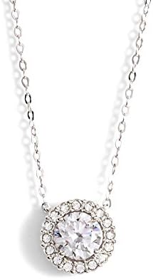 Nadri Round Framed Halo Pendant Necklace, Rhodium Plated