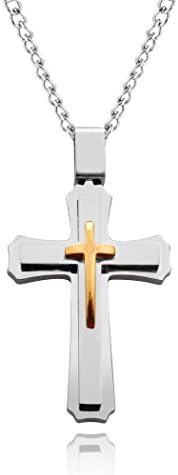 Cross Necklace for Men &amp; Women with Large Pendant and 24 Inch Chain (Silver and Gold Tone)