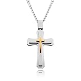 Cross Necklace for Men & Women with Large Pendant and 24 Inch Chain (Silver and Gold Tone)