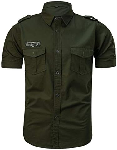 Yuutimko Men's Casual Quick Dry UV Protection Fashion New Military Style Cotton Short Sleeve Loose Embroidery Button Down with Pockets T-Shirt Tops Shirts