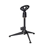 Universal Adjustable Desk Microphone Stand Portable Foldable Tripod MIC Tabletop Stand with Small Plastic Microphone Clip Such as Sm57 Sm58 Sm86 Sm87