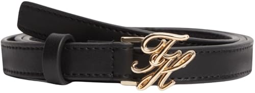 Donna Cintura Script 1,5 cm in Pelle con Placchetta con Logo, Nero (Black), 90 cm