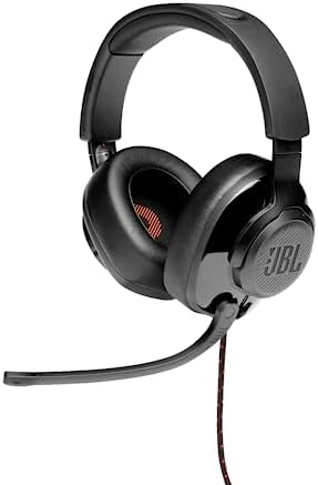 Fones de ouvido jbl quantum 200 para gamers com som e microfone quantumsound, com design marcante, compatível com múltiplas plataformas, na cor preta