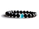 Cat Eye Jewels Natural Black Matte Agate Onyx Stones Bead Bracelet with Blue Semi-Precious Water Drop Stones Stretch Bracelet (H61)