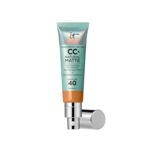 IT Cosmetics Full Coverage Foundation, Natural Matte, Made with Hyaluronic Acid, SPF 40 Protection, Your Skin But Better CC+, Shade: Rich, 32ml