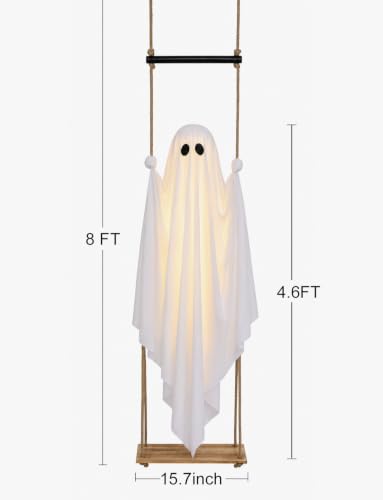 Joyehome Halloween Decorations Outdoor 4.6FT Pre-Assembled Hanging Swing Ghost with Remote Lights Spooky Hanging Ghosts for Porch Yard Tree Party