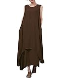 ZANZEA Women's Linen Vintage Sleeveless A Line Kaftan Long Beach Party Dress