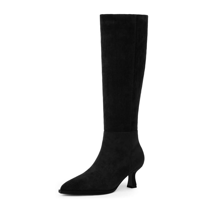 Modatope Black Knee High Boots for Women Kitten Heel Boots Black Low ...