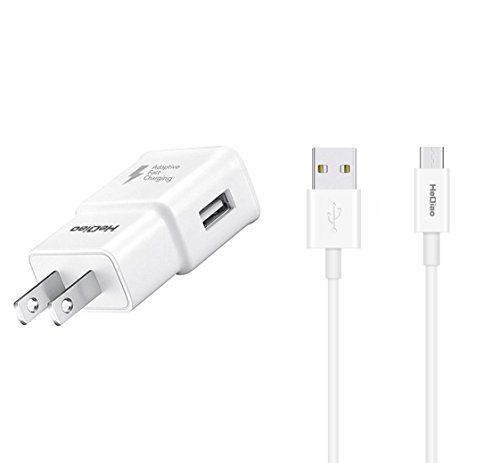 USB Cell Phone Charger, HeQiao Adaptive Fast Charging Wall Chargers High-speed Travel Power Adapter 9V QC 2.0 for Samsung Android Phones (Free Micro USB Cable) (Off White)