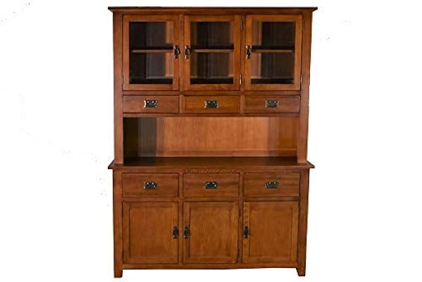 Crafters and Weavers Mission Quarter Sawn Oak China Cabinet, Hutch