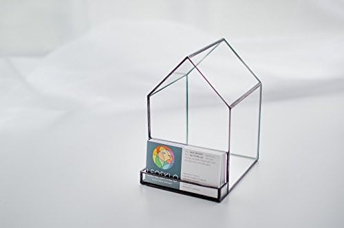 Business cards holder Small house succulent terrarium Cactus box Office organizer Christmas gift for Chief Glass geometric house