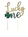 1 pc Lucky One Shamrock Clover St Patrick Theme Green Gold Glitter Cake Topper for first Birthday Baby girl boy cake smash