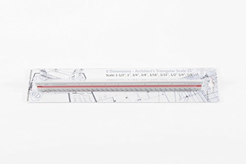 Aluminum Triangular Architect Scale — US Standard Imperial Scale 12" with protective ends and Color Coded Grooves - 6 Dimensions