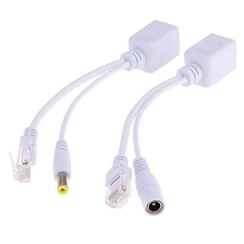 Poyiccot 1 Pair Passive PoE Injector and PoE Splitter Kit with 5.5x2.1 mm DC Power Adaptor Connector (White)