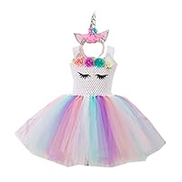 Kids Girls Tutu Unicorn Party Fancy Dress for Cosplay Festival Performance Birthday Wedding Carnival Halloween Ball Gown (Color1, 6-7 Years)