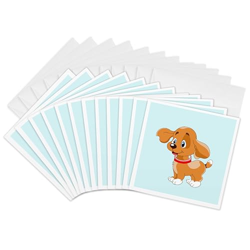 3dRose doggy, Puppy, Decor, Blue Greeting Cards, 6" x 6", Set of 12 (gc_216271_…