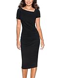Vfemage Women Asymmetric Neckline Ruched Draped Wear To Work Casual Dress
