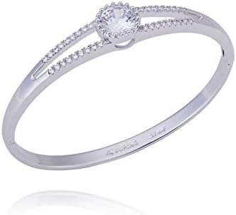DongStar Clear Zirconia Crystal Bangle Cuff Elegant and Dainty Single Bracelet White Gold Filled