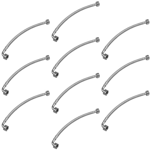 Xcel Home WRAS Approved Elbow 1/2 (90°) x 1/2 BSP x 300mm Flexible Pipe Connectors | 2 Sizes - 10 Pipes | Elbowed Stainless Steel Braided Flexi Pipes for Boilers, Plumbing Bathrooms, Kitchens