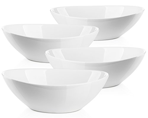 Lifver 1.1-quart/36-oz Porcelain Serving Bowls for Salad/Side dishes/Soup/Dessert, Set of 4, White