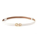 MoYoTo Women's Stylish Thin Patent Leather Gold Skinny Waist Belts For Dresses (White)