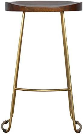 ArtisanFurniture Barstool with Base, Wood, Top Chestnut/Gold Touch, 43 x 38 x 73 cm