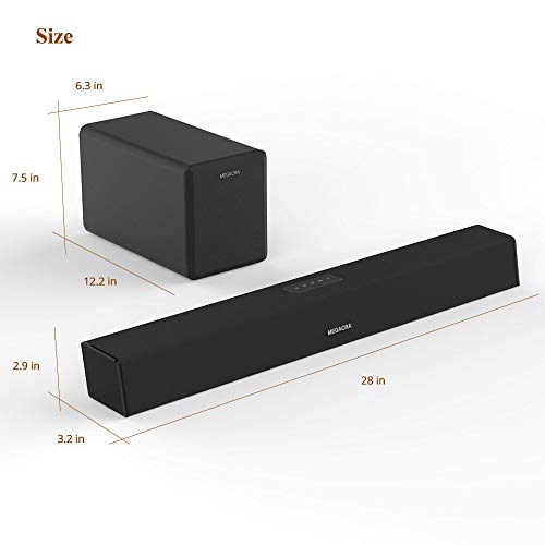 Sound Bar subwoofer, MEGACRA 2.1 Channel 100Watt Home Theater Sound Bars TV Sub Wired Wireless Connection Bass Adjustable (Certified Refurbished) - Thumbnail 5
