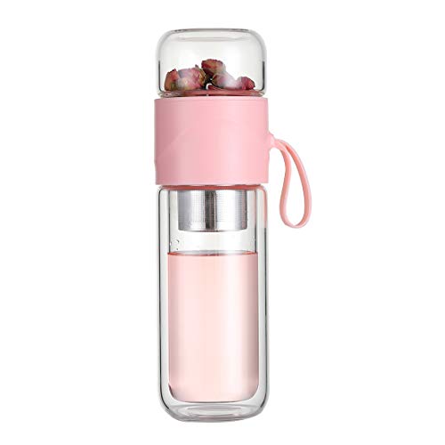 Double Wall Glass Tea Bottle Cups with Infuser Portable Tea Infuser
