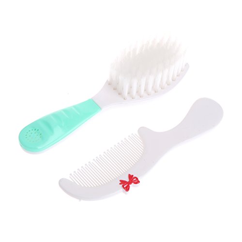 2 Pcs/Set Baby Brush and Comb,Portable Brush Comb Hair Head Scalp Massage Smooth Handle Toddler Kids Care Kit (Green)