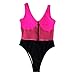 Women High Cut Monokini Bikini – Ladies V Neck Mesh Patchwork One Piece Swimsuit with Front Zipper Beachwearthumb 4