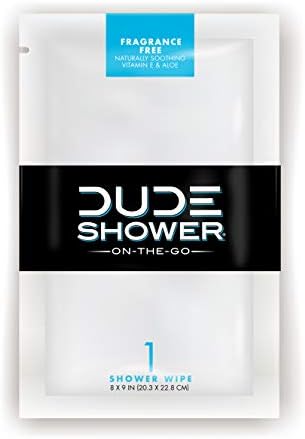 DUDE Shower Body Wipes 300pk On-The-Go Singles for Travel Unscented Naturally Soothing Aloe and Hypoallergenic