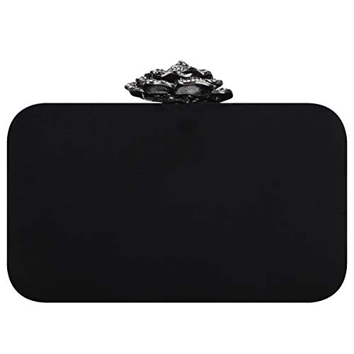 Fawziya Crystal Rose Cocktail Purses For Women Burgundy Velvet Clutch-Black
