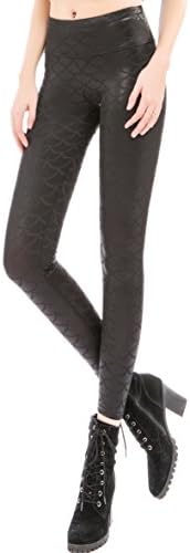 EDENKISS Women Mermaid Fish Scale Wide Waistband Leggings (Small, Black)